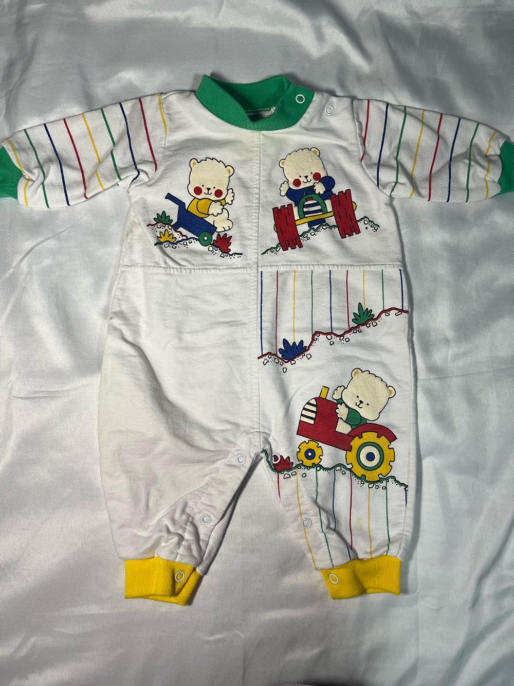 Vintage Baby 0-3M Teddy Bear Colorblock Romper Bright Future Outfit